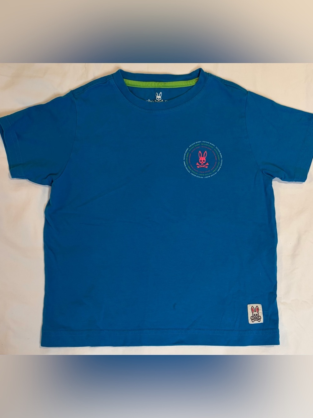 Psycho Bunny Blue Tee with colorful Logo and Design sz 5/6 EUC